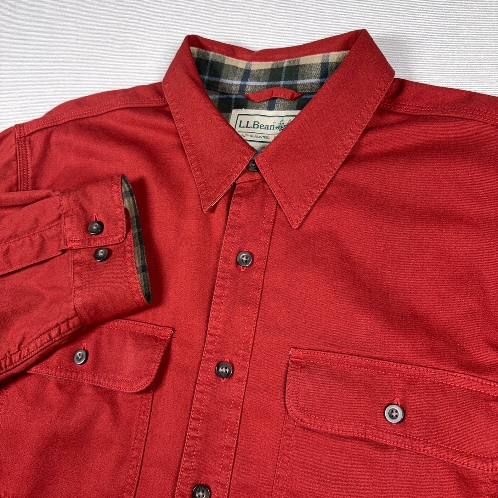 LL Bean Flannel-Lined Hurricane Shirt Mens Size L Tall Red Cotton Long Sleeve